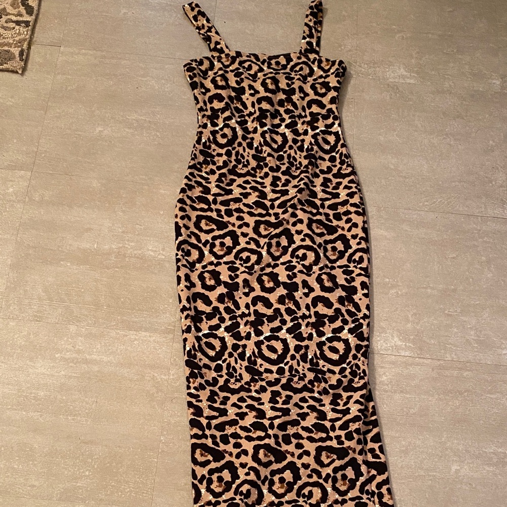 SHEIN Leopard Print Midi Dress - Black and Tan